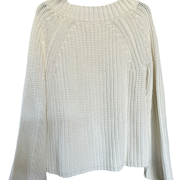 Bell Sleeve White Cotton Blend Knit Sweater - Picture 5 of 7